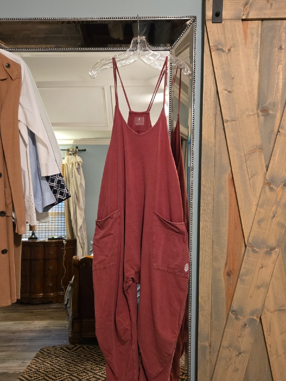 Free People Brick Red Loose Pocket Jumpsuit